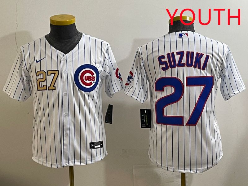 Youth 2025 Chicago Cubs #27 Suzuki White Stripe Game Nike MLB Jersey style 2